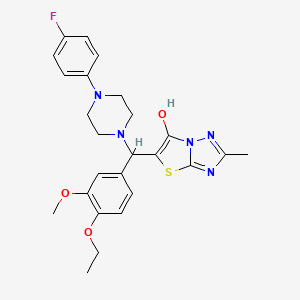 molecular formula C25H28FN5O3S B2789373 5-((4-Ethoxy-3-methoxyphenyl)(4-(4-fluorophenyl)piperazin-1-yl)methyl)-2-methylthiazolo[3,2-b][1,2,4]triazol-6-ol CAS No. 869344-24-1