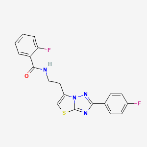 molecular formula C19H14F2N4OS B2789374 2-fluoro-N-(2-(2-(4-fluorophenyl)thiazolo[3,2-b][1,2,4]triazol-6-yl)ethyl)benzamide CAS No. 894049-71-9