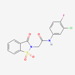 molecular formula C15H10ClFN2O4S B2789380 N-(3-chloro-4-fluorophenyl)-2-(1,1,3-trioxo-1,2-benzothiazol-2-yl)acetamide CAS No. 485347-40-8
