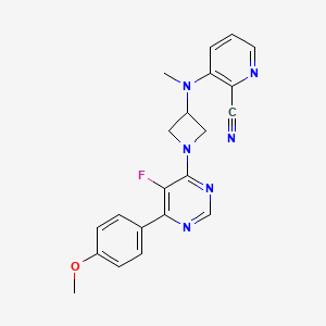 molecular formula C21H19FN6O B2789442 3-[[1-[5-Fluoro-6-(4-methoxyphenyl)pyrimidin-4-yl]azetidin-3-yl]-methylamino]pyridine-2-carbonitrile CAS No. 2380194-58-9