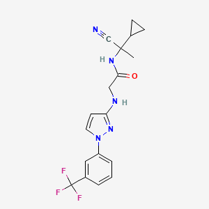 molecular formula C18H18F3N5O B2789451 N-(1-Cyano-1-cyclopropylethyl)-2-[[1-[3-(trifluoromethyl)phenyl]pyrazol-3-yl]amino]acetamide CAS No. 2418705-65-2