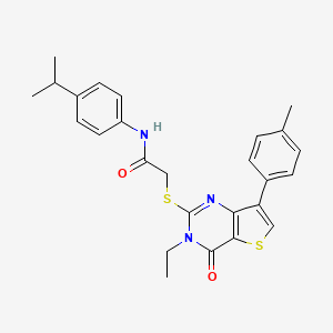 molecular formula C26H27N3O2S2 B2789455 2-{[3-ethyl-7-(4-methylphenyl)-4-oxo-3,4-dihydrothieno[3,2-d]pyrimidin-2-yl]thio}-N-(4-isopropylphenyl)acetamide CAS No. 1207015-41-5