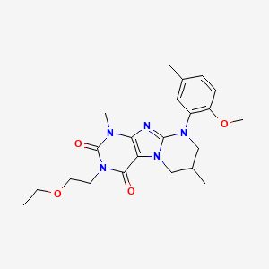 molecular formula C22H29N5O4 B2789488 3-(2-ethoxyethyl)-9-(2-methoxy-5-methylphenyl)-1,7-dimethyl-7,8-dihydro-6H-purino[7,8-a]pyrimidine-2,4-dione CAS No. 887696-28-8