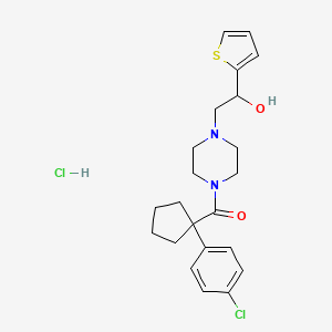 molecular formula C22H28Cl2N2O2S B2789490 (1-(4-Chlorophenyl)cyclopentyl)(4-(2-hydroxy-2-(thiophen-2-yl)ethyl)piperazin-1-yl)methanone hydrochloride CAS No. 1351613-21-2