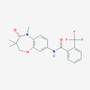 molecular formula C20H19F3N2O3 B2789496 2-(trifluoromethyl)-N-(3,3,5-trimethyl-4-oxo-2,3,4,5-tetrahydrobenzo[b][1,4]oxazepin-8-yl)benzamide CAS No. 921560-25-0