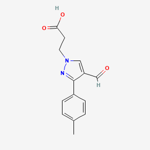 molecular formula C14H14N2O3 B2789512 3-[4-formyl-3-(4-methylphenyl)pyrazol-1-yl]propanoic Acid CAS No. 882219-41-2