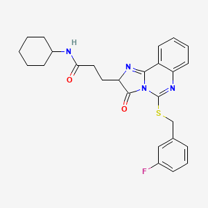 molecular formula C26H27FN4O2S B2789516 N-cyclohexyl-3-[5-[(3-fluorophenyl)methylsulfanyl]-3-oxo-2H-imidazo[1,2-c]quinazolin-2-yl]propanamide CAS No. 1037168-23-2