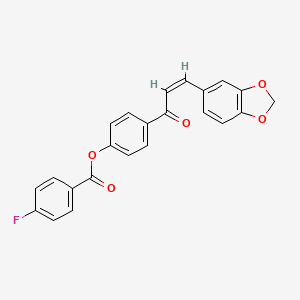 molecular formula C23H15FO5 B2789527 4-[3-(1,3-Benzodioxol-5-yl)acryloyl]phenyl 4-fluorobenzenecarboxylate CAS No. 306730-25-6