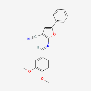 molecular formula C20H16N2O3 B2789531 2-{[(E)-(3,4-dimethoxyphenyl)methylidene]amino}-5-phenyl-3-furonitrile CAS No. 478033-35-1