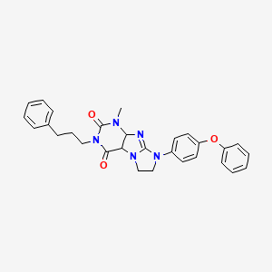 molecular formula C29H27N5O3 B2789535 1-methyl-8-(4-phenoxyphenyl)-3-(3-phenylpropyl)-1H,2H,3H,4H,6H,7H,8H-imidazo[1,2-g]purine-2,4-dione CAS No. 921091-40-9