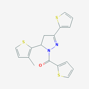 molecular formula C17H14N2OS3 B2789542 (5-(3-methylthiophen-2-yl)-3-(thiophen-2-yl)-4,5-dihydro-1H-pyrazol-1-yl)(thiophen-2-yl)methanone CAS No. 710987-10-3