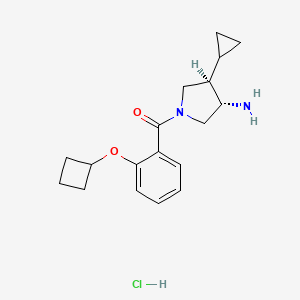 B2789547 [(3S,4R)-3-Amino-4-cyclopropylpyrrolidin-1-yl]-(2-cyclobutyloxyphenyl)methanone;hydrochloride CAS No. 2418596-53-7