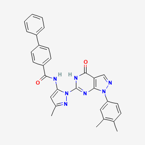 N-(1-(1-(3,4-dimethylphenyl)-4-oxo-4,5-dihydro-1H-pyrazolo[3,4-d]pyrimidin-6-yl)-3-methyl-1H-pyrazol-5-yl)-[1,1'-biphenyl]-4-carboxamide