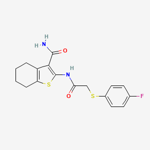molecular formula C17H17FN2O2S2 B2789576 2-(2-((4-Fluorophenyl)thio)acetamido)-4,5,6,7-tetrahydrobenzo[b]thiophene-3-carboxamide CAS No. 896344-21-1