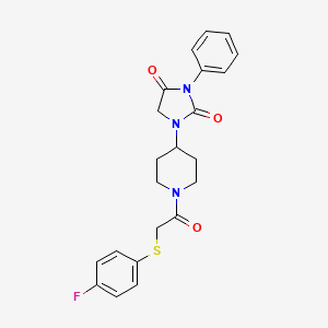 molecular formula C22H22FN3O3S B2789580 1-(1-(2-((4-Fluorophenyl)thio)acetyl)piperidin-4-yl)-3-phenylimidazolidine-2,4-dione CAS No. 2034418-56-7