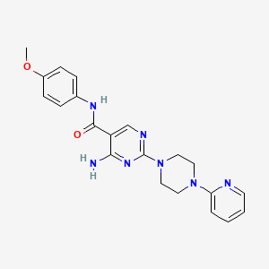 molecular formula C21H23N7O2 B2789582 4-amino-N~5~-(4-methoxyphenyl)-2-[4-(2-pyridyl)piperazino]-5-pyrimidinecarboxamide CAS No. 1251572-97-0