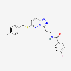 molecular formula C22H20FN5OS B2789591 4-fluoro-N-(2-(6-((4-methylbenzyl)thio)-[1,2,4]triazolo[4,3-b]pyridazin-3-yl)ethyl)benzamide CAS No. 897613-08-0