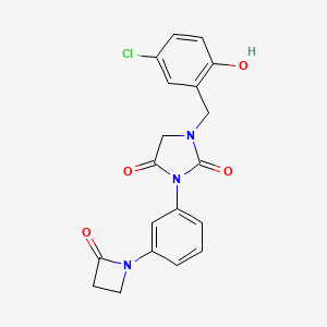 molecular formula C19H16ClN3O4 B2789592 1-[(5-Chloro-2-hydroxyphenyl)methyl]-3-[3-(2-oxoazetidin-1-yl)phenyl]imidazolidine-2,4-dione CAS No. 2411313-12-5