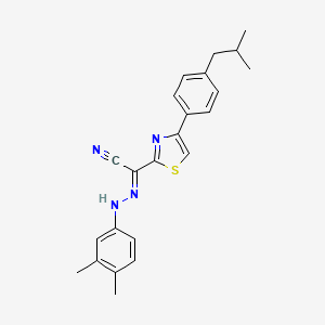 molecular formula C23H24N4S B2789595 (2E)-N-(3,4-dimethylanilino)-4-[4-(2-methylpropyl)phenyl]-1,3-thiazole-2-carboximidoyl cyanide CAS No. 477286-04-7