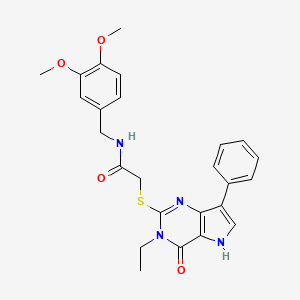 molecular formula C25H26N4O4S B2789602 N-(3,4-dimethoxybenzyl)-2-[(3-ethyl-4-oxo-7-phenyl-4,5-dihydro-3H-pyrrolo[3,2-d]pyrimidin-2-yl)sulfanyl]acetamide CAS No. 1021230-28-3