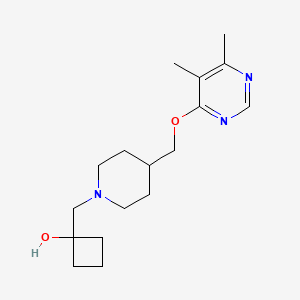 molecular formula C17H27N3O2 B2789606 1-((4-(((5,6-Dimethylpyrimidin-4-yl)oxy)methyl)piperidin-1-yl)methyl)cyclobutan-1-ol CAS No. 2320226-94-4