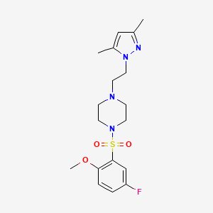 molecular formula C18H25FN4O3S B2789609 1-(2-(3,5-dimethyl-1H-pyrazol-1-yl)ethyl)-4-((5-fluoro-2-methoxyphenyl)sulfonyl)piperazine CAS No. 1396782-84-5