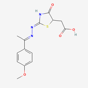molecular formula C14H15N3O4S B2789614 [(2Z)-2-{(2E)-[1-(4-methoxyphenyl)ethylidene]hydrazinylidene}-4-oxo-1,3-thiazolidin-5-yl]acetic acid CAS No. 78381-99-4