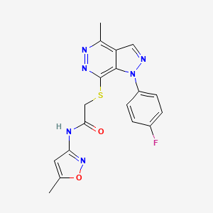 molecular formula C18H15FN6O2S B2789618 2-((1-(4-fluorophenyl)-4-methyl-1H-pyrazolo[3,4-d]pyridazin-7-yl)thio)-N-(5-methylisoxazol-3-yl)acetamide CAS No. 1105202-19-4