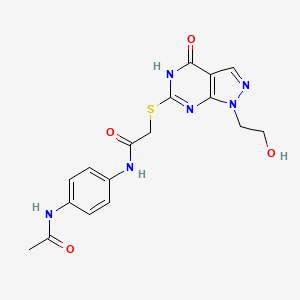 molecular formula C17H18N6O4S B2789621 N-(4-acetamidophenyl)-2-((1-(2-hydroxyethyl)-4-oxo-4,5-dihydro-1H-pyrazolo[3,4-d]pyrimidin-6-yl)thio)acetamide CAS No. 946379-54-0