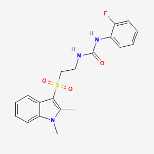 molecular formula C19H20FN3O3S B2789626 1-(2-((1,2-dimethyl-1H-indol-3-yl)sulfonyl)ethyl)-3-(2-fluorophenyl)urea CAS No. 946299-25-8