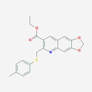 molecular formula C21H19NO4S B278963 Ethyl6-{[(4-methylphenyl)sulfanyl]methyl}[1,3]dioxolo[4,5-g]quinoline-7-carboxylate 