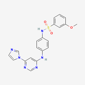 molecular formula C20H18N6O3S B2789634 N-(4-((6-(1H-imidazol-1-yl)pyrimidin-4-yl)amino)phenyl)-3-methoxybenzenesulfonamide CAS No. 1170174-99-8