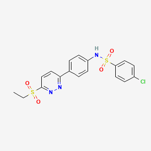 molecular formula C18H16ClN3O4S2 B2789645 4-chloro-N-(4-(6-(ethylsulfonyl)pyridazin-3-yl)phenyl)benzenesulfonamide CAS No. 921558-16-9