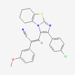 molecular formula C25H20ClN3OS B2789653 (Z)-3-[2-(4-chlorophenyl)-5,6,7,8-tetrahydroimidazo[2,1-b][1,3]benzothiazol-1-yl]-2-(3-methoxyphenyl)prop-2-enenitrile CAS No. 478041-85-9