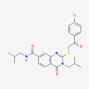 molecular formula C25H28ClN3O3S B2789672 2-((2-(4-chlorophenyl)-2-oxoethyl)thio)-N,3-diisobutyl-4-oxo-3,4-dihydroquinazoline-7-carboxamide CAS No. 1207660-11-4