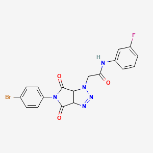 molecular formula C18H13BrFN5O3 B2789680 2-(5-(4-bromophenyl)-4,6-dioxo-4,5,6,6a-tetrahydropyrrolo[3,4-d][1,2,3]triazol-1(3aH)-yl)-N-(3-fluorophenyl)acetamide CAS No. 1052611-09-2