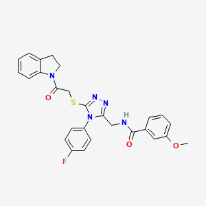 molecular formula C27H24FN5O3S B2789683 N-((4-(4-fluorophenyl)-5-((2-(indolin-1-yl)-2-oxoethyl)thio)-4H-1,2,4-triazol-3-yl)methyl)-3-methoxybenzamide CAS No. 310449-62-8