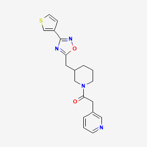 molecular formula C19H20N4O2S B2789685 2-(Pyridin-3-yl)-1-(3-((3-(thiophen-3-yl)-1,2,4-oxadiazol-5-yl)methyl)piperidin-1-yl)ethanone CAS No. 1705103-67-8