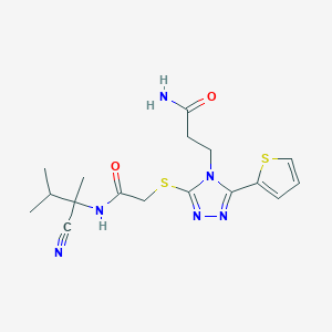 molecular formula C17H22N6O2S2 B2789694 3-[3-[2-[(2-Cyano-3-methylbutan-2-yl)amino]-2-oxoethyl]sulfanyl-5-thiophen-2-yl-1,2,4-triazol-4-yl]propanamide CAS No. 2361680-91-1