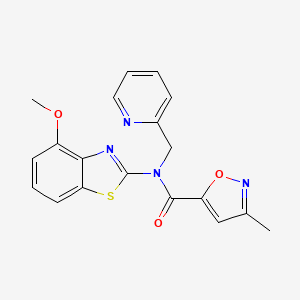 molecular formula C19H16N4O3S B2789696 N-(4-methoxybenzo[d]thiazol-2-yl)-3-methyl-N-(pyridin-2-ylmethyl)isoxazole-5-carboxamide CAS No. 946285-05-8