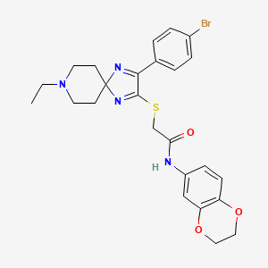 molecular formula C25H27BrN4O3S B2789704 2-((3-(4-bromophenyl)-8-ethyl-1,4,8-triazaspiro[4.5]deca-1,3-dien-2-yl)thio)-N-(2,3-dihydrobenzo[b][1,4]dioxin-6-yl)acetamide CAS No. 1189694-60-7