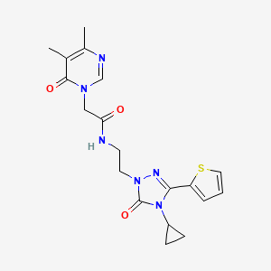 molecular formula C19H22N6O3S B2789711 N-(2-(4-cyclopropyl-5-oxo-3-(thiophen-2-yl)-4,5-dihydro-1H-1,2,4-triazol-1-yl)ethyl)-2-(4,5-dimethyl-6-oxopyrimidin-1(6H)-yl)acetamide CAS No. 1448034-54-5
