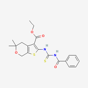 molecular formula C20H22N2O4S2 B2789712 Ethyl 2-(benzoylcarbamothioylamino)-5,5-dimethyl-4,7-dihydrothieno[2,3-c]pyran-3-carboxylate CAS No. 314042-00-7