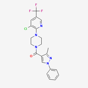 molecular formula C21H19ClF3N5O B2789725 {4-[3-chloro-5-(trifluoromethyl)-2-pyridinyl]piperazino}(3-methyl-1-phenyl-1H-pyrazol-4-yl)methanone CAS No. 321534-66-1