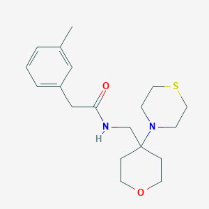 molecular formula C19H28N2O2S B2789745 2-(3-Methylphenyl)-N-[(4-thiomorpholin-4-yloxan-4-yl)methyl]acetamide CAS No. 2415454-52-1