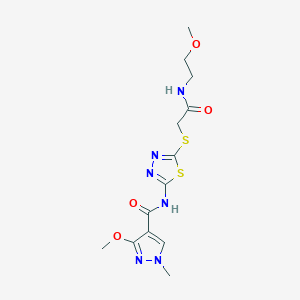 molecular formula C13H18N6O4S2 B2789769 3-methoxy-N-(5-((2-((2-methoxyethyl)amino)-2-oxoethyl)thio)-1,3,4-thiadiazol-2-yl)-1-methyl-1H-pyrazole-4-carboxamide CAS No. 1172734-07-4