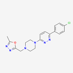 molecular formula C18H19ClN6O B2789771 2-[[4-[6-(4-Chlorophenyl)pyridazin-3-yl]piperazin-1-yl]methyl]-5-methyl-1,3,4-oxadiazole CAS No. 2380166-89-0