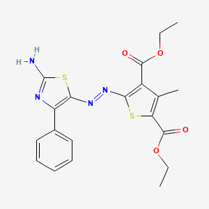 molecular formula C20H20N4O4S2 B2789779 (Z)-diethyl 5-(2-(2-imino-4-phenylthiazol-5(2H)-ylidene)hydrazinyl)-3-methylthiophene-2,4-dicarboxylate CAS No. 307342-32-1