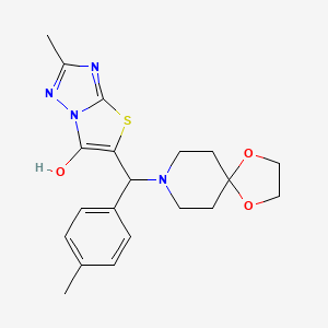 molecular formula C20H24N4O3S B2789780 5-(1,4-Dioxa-8-azaspiro[4.5]decan-8-yl(p-tolyl)methyl)-2-methylthiazolo[3,2-b][1,2,4]triazol-6-ol CAS No. 851809-28-4