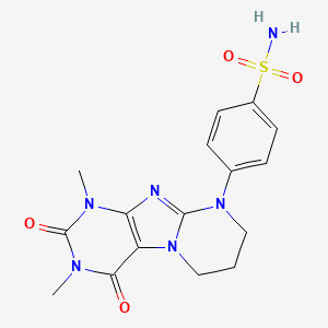 molecular formula C16H18N6O4S B2789786 4-(1,3-dimethyl-2,4-dioxo-1,3,5-trihydro-6H,7H,8H-1,3-diazaperhydroino[1,2-h]p urin-9-yl)benzenesulfonamide CAS No. 923418-34-2